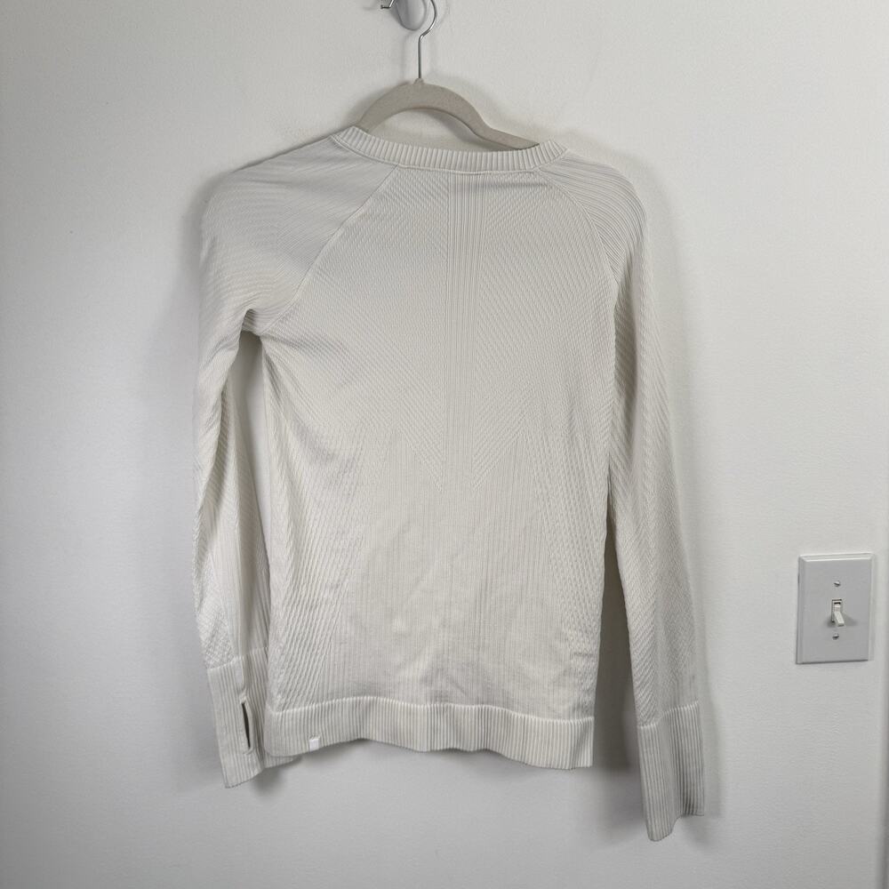 Lululemon Rest Less Ribbed Pullover White Long Sleeve Thumbholes Gym Womens 8 - Picture 6 of 7